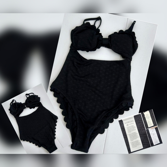 Cupshe Black One Piece Swimsuit with Lettuce Trimming Size Small (Nwots) - Picture 1 of 6